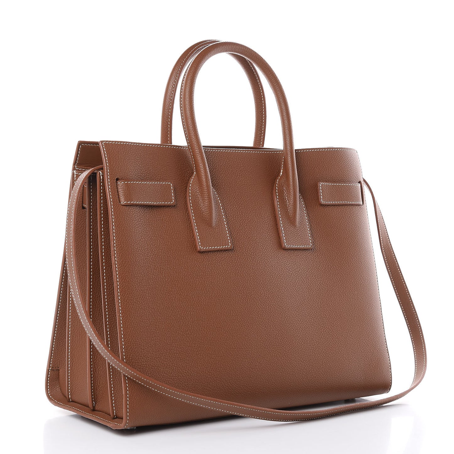 Grained Calfskin Topstitch Small Sac De Jour Cognac