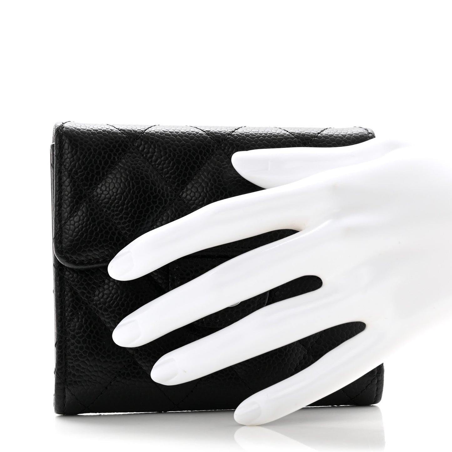 Caviar Quilted Compact Flap Wallet Black