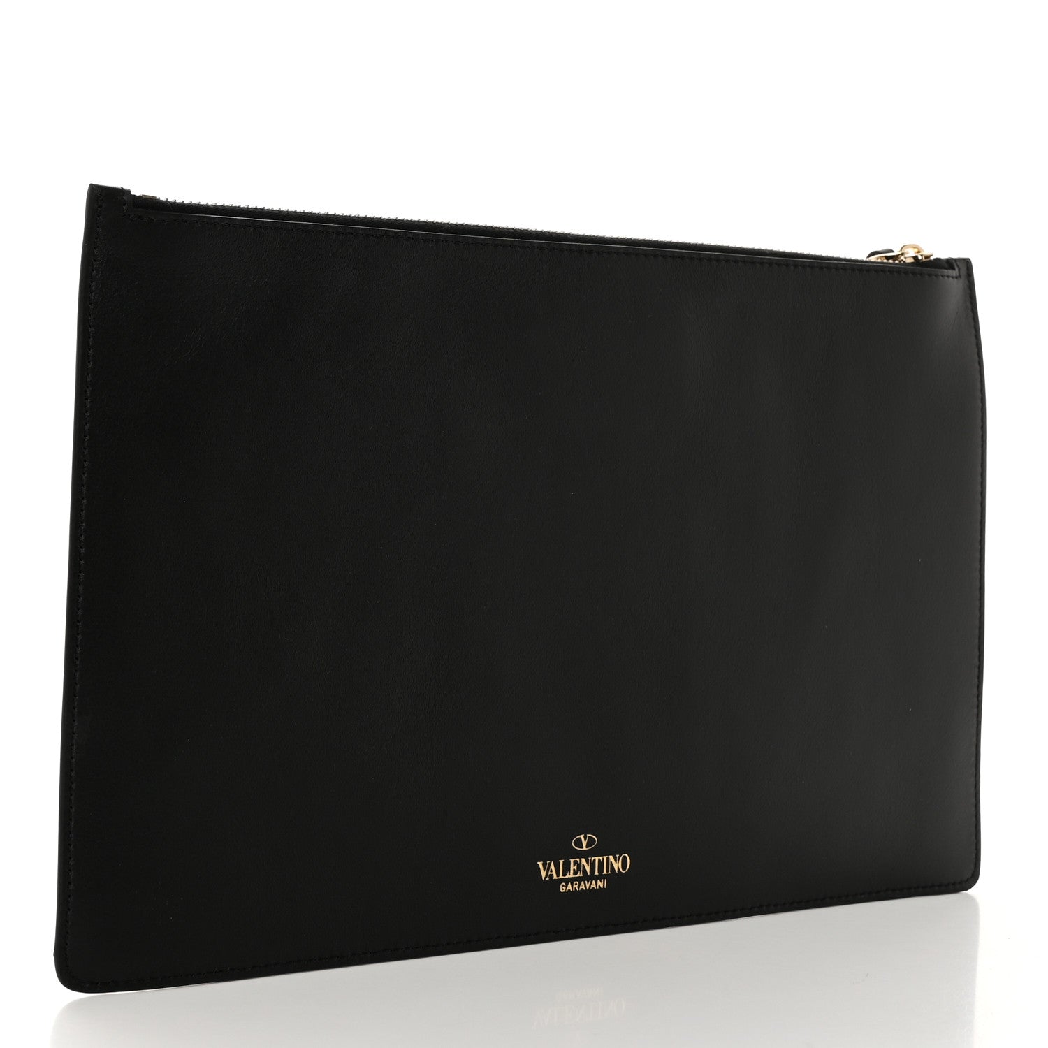 Valentino Garavani Calfskin VLTN Large Flat Zip Pouch Black 3 of 8