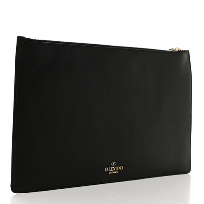 Valentino Garavani Calfskin VLTN Large Flat Zip Pouch Black 3 of 8