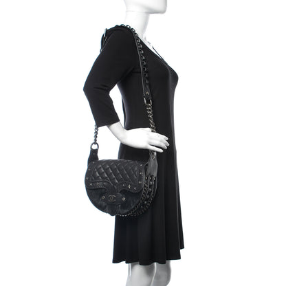 Chanel Pony Hair Calfskin Quilted Dallas Studded Saddle Bag Black 2 of 9
