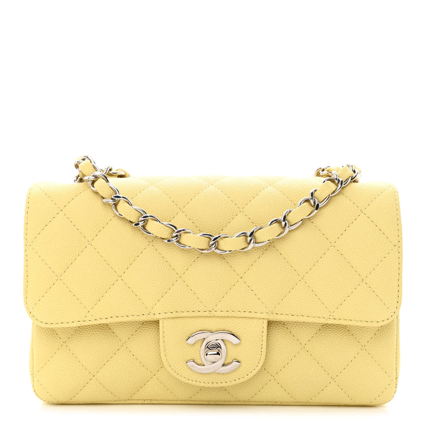 Caviar Quilted Mini Rectangular Flap Light Yellow