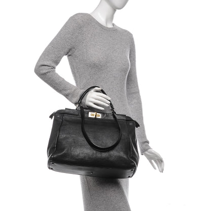 Fendi Goatskin Zucca Large Peekaboo Iconic Satchel Black Tobacco 2 of 9