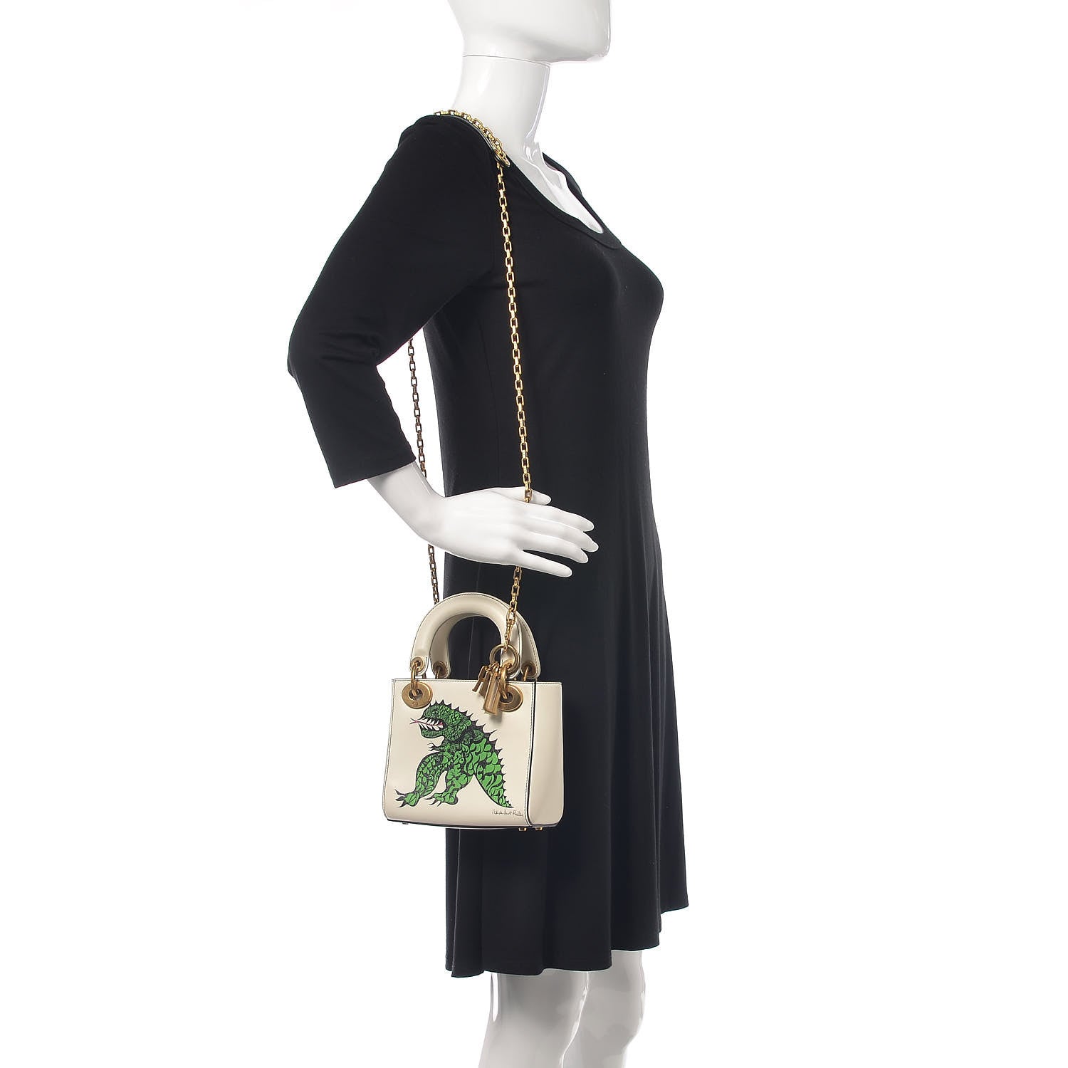 Christian Dior Calfskin Painted Niki de Saint Phalle Dragon Lady Dior Bag White 2 of 12