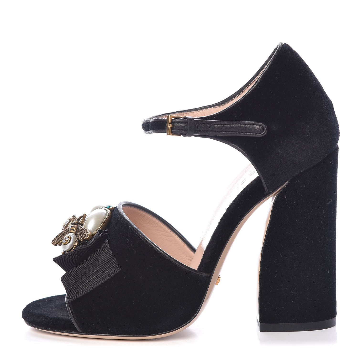 Gucci Velvet Bee Sandal 36 Black 1 of 14