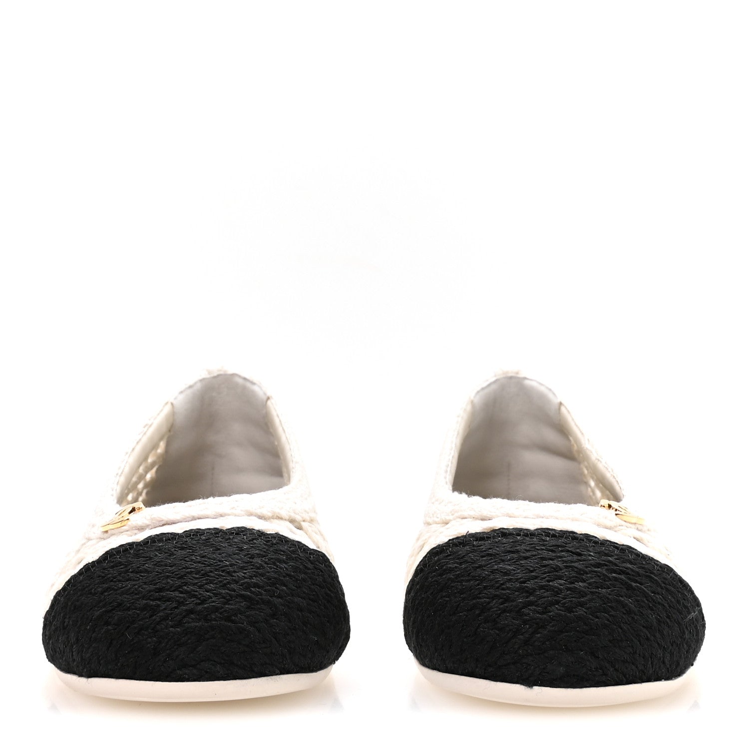 Chanel Mesh Crochet Cap Toe Ballerina Flats 39.5 White Black 3 of 8