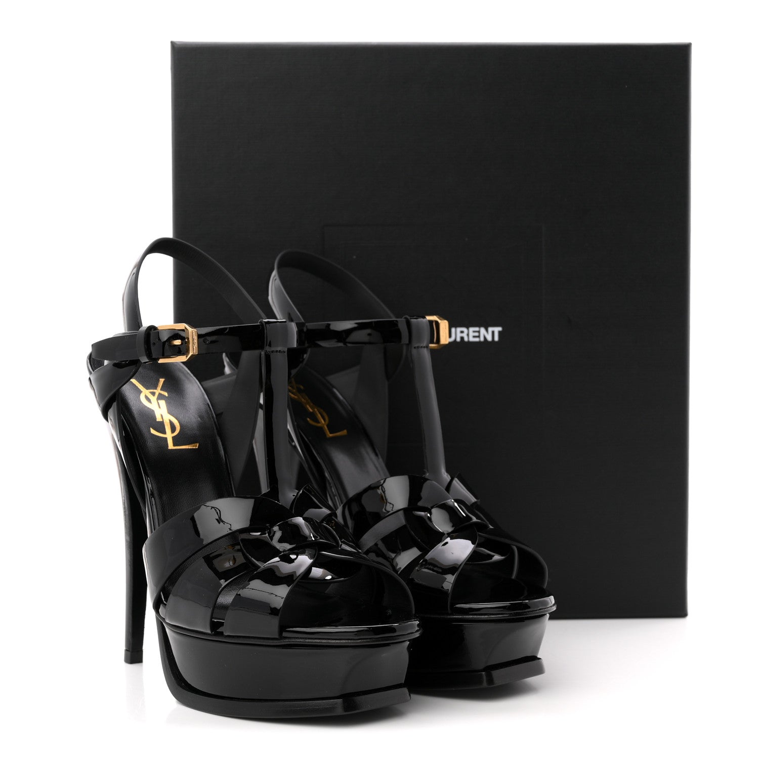 Saint Laurent Patent Tribute 105 Platform Sandals 37 Black 10 of 10