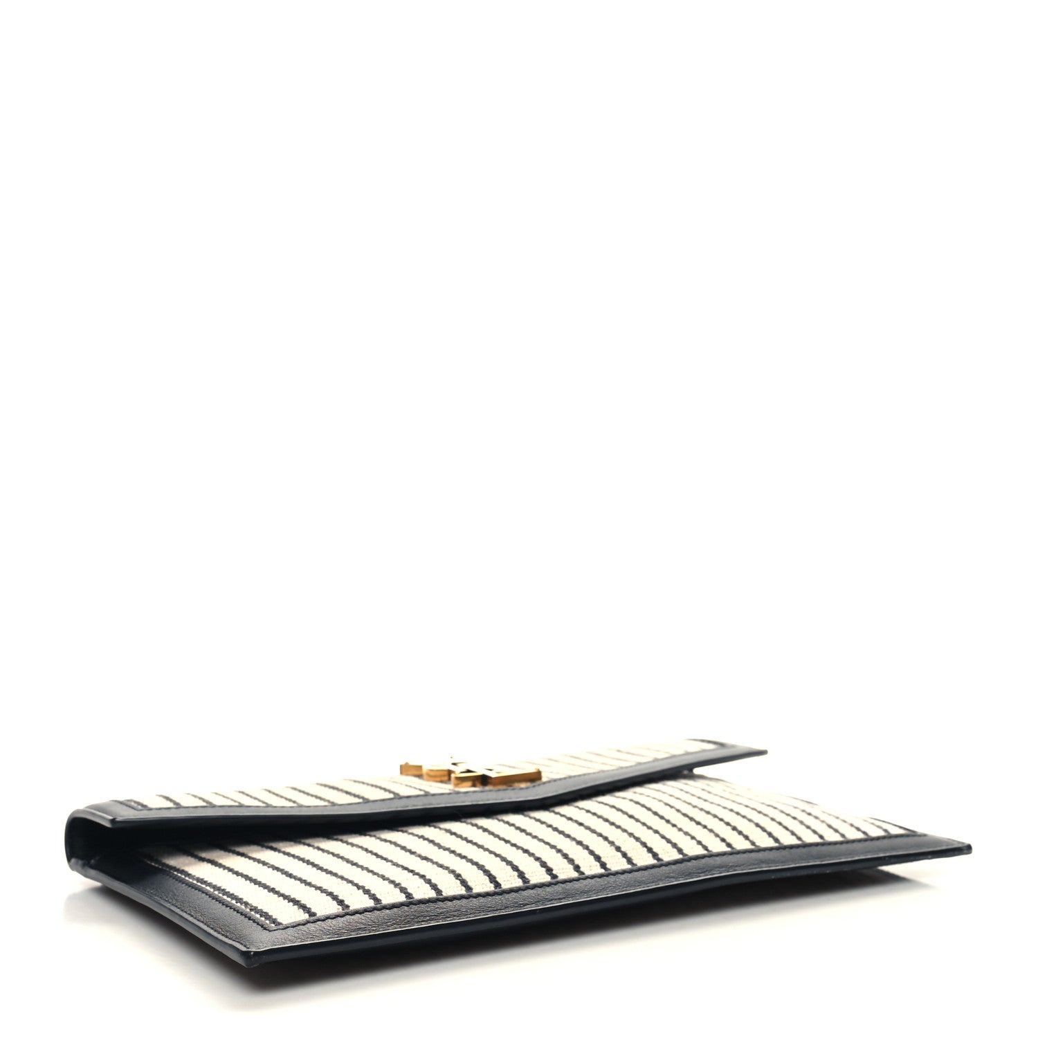 Saint Laurent Canvas Striped Uptown Pouch Beige Black 4 of 10