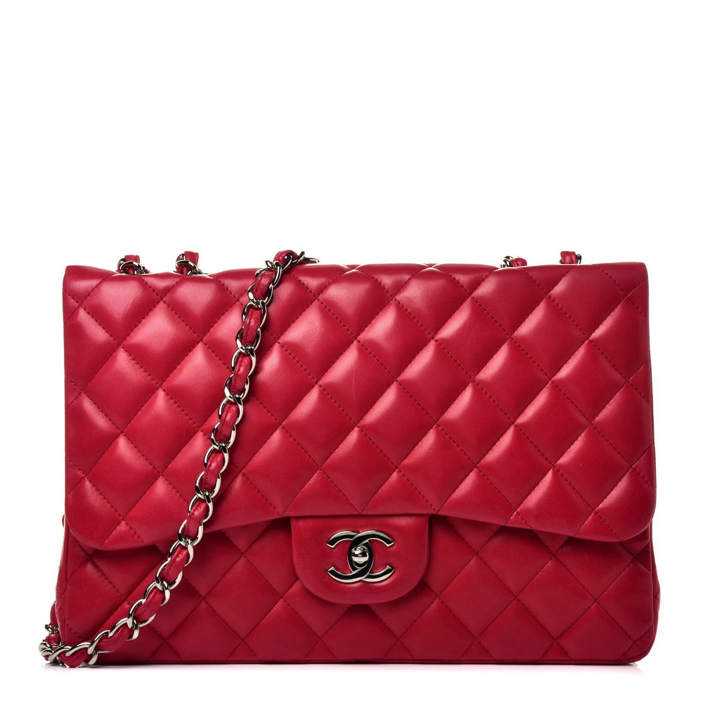 Lambskin Quilted Jumbo Single Flap Red