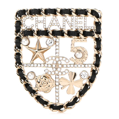 Chanel Lambskin Pearl Strass Sergeant Chanel Shield Brooch Gold 1 of 5