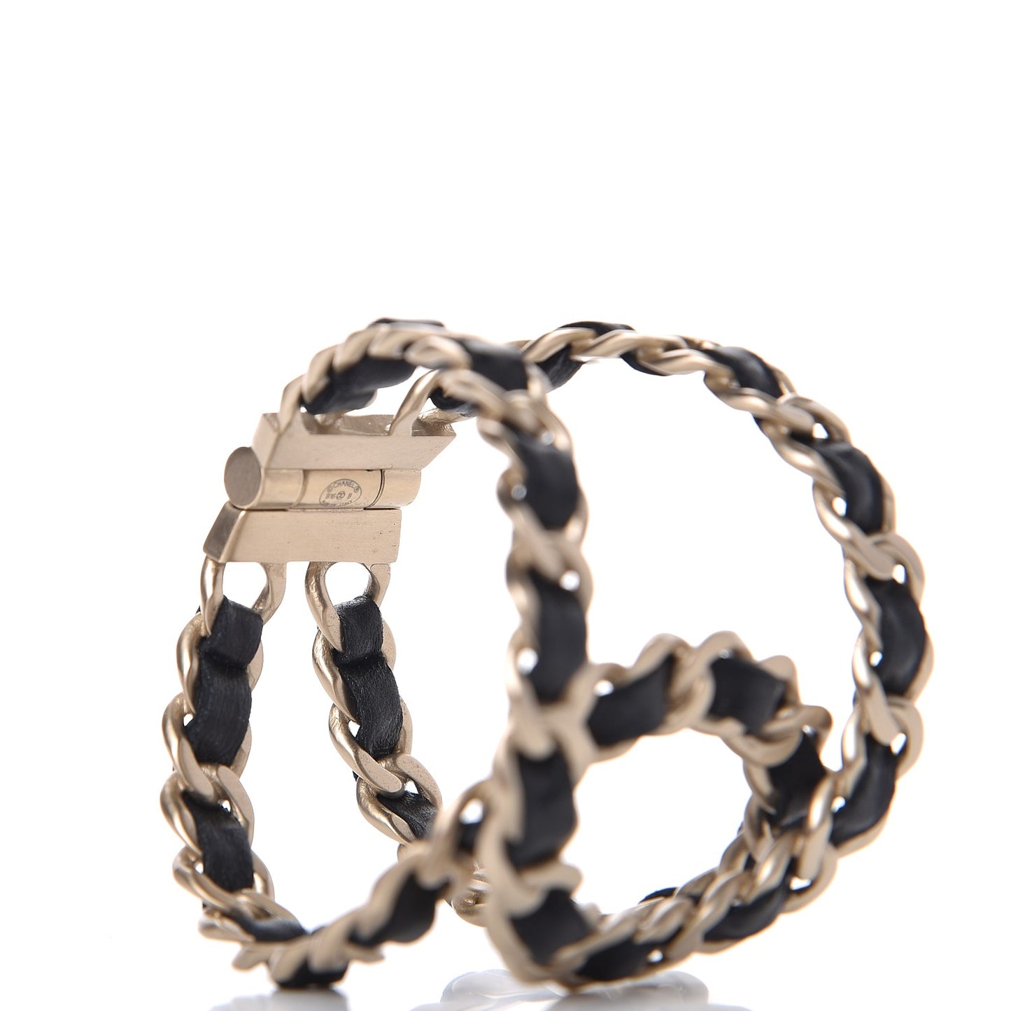 Lambskin Chain CC Cuff Bracelet Black Gold
