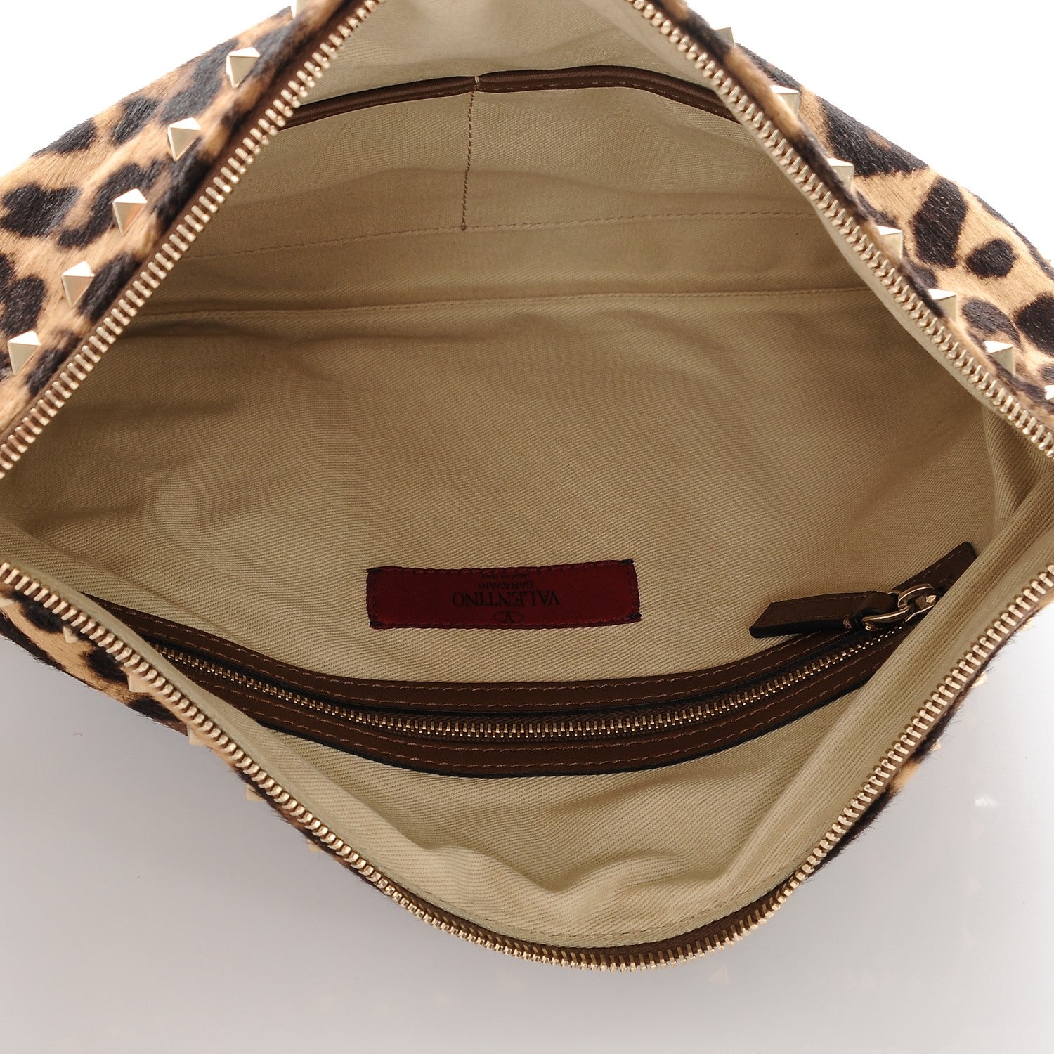 Valentino Garavani Calf Hair Leopard Print Rockstud Zip Wristlet Pouch Leopard 5 of 6
