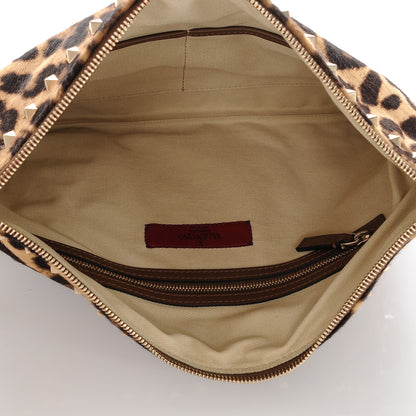 Valentino Garavani Calf Hair Leopard Print Rockstud Zip Wristlet Pouch Leopard 5 of 6