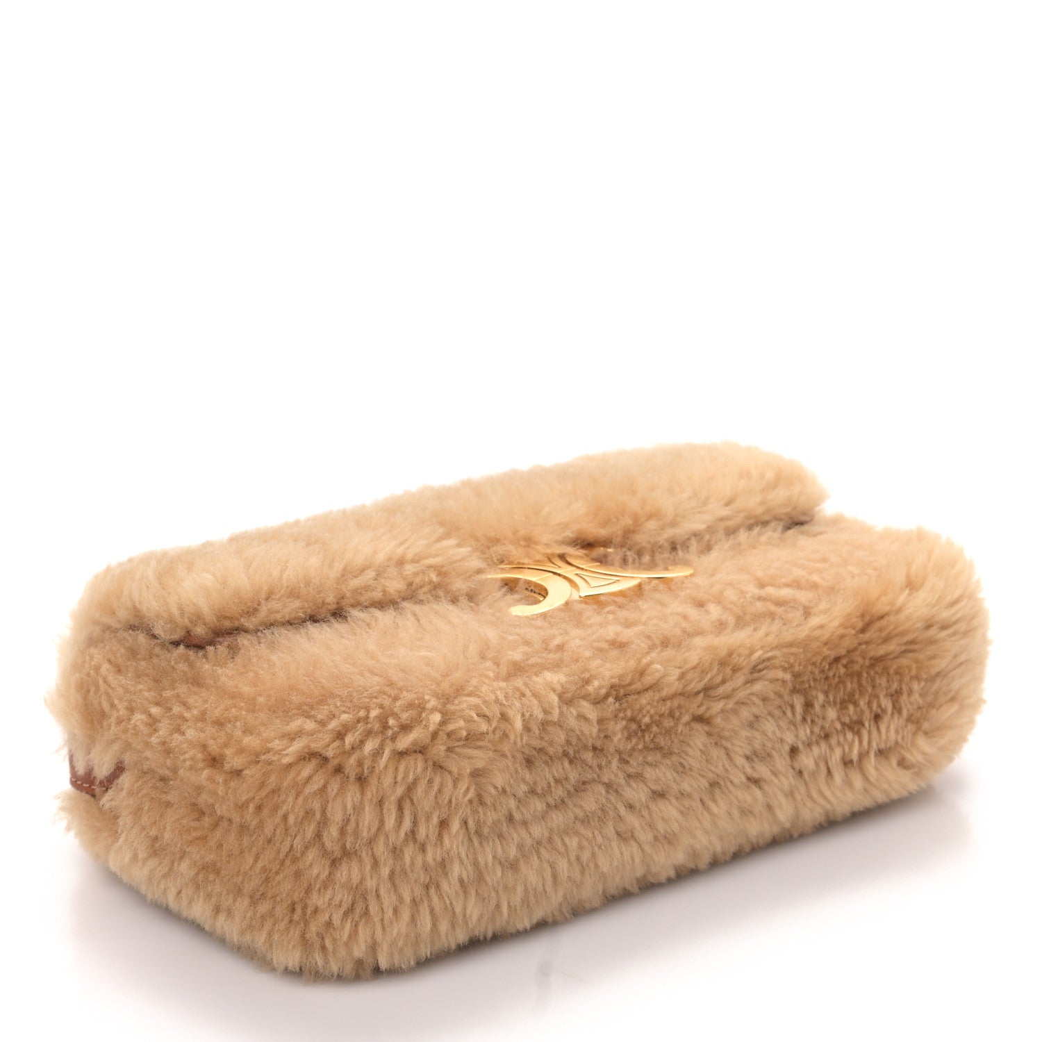 Celine Calfskin Triomphe Fluffy Shearling Bag Beige 4 of 9