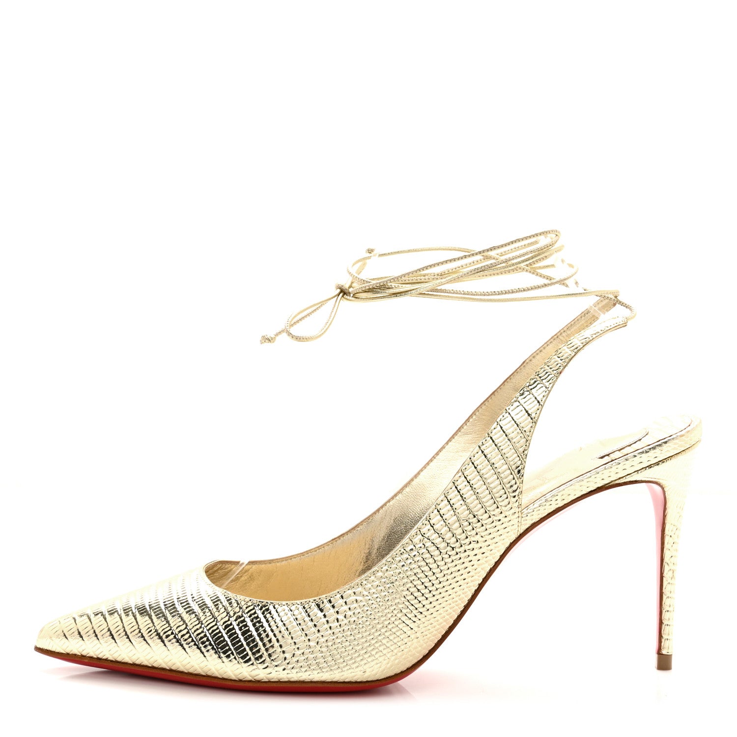 Christian Louboutin Metallic Calfskin Snakeskin Effect Kate Lace-Up 85 Pumps 40 Gold 1 of 7