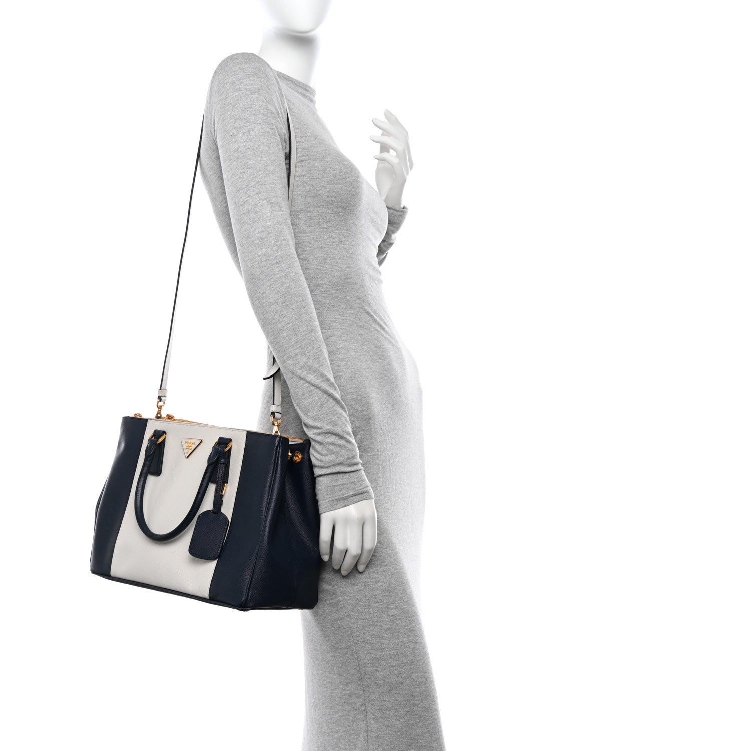 Prada Saffiano Lux Colorblock Medium Galleria Double Zip Tote Talco Baltico 2 of 11