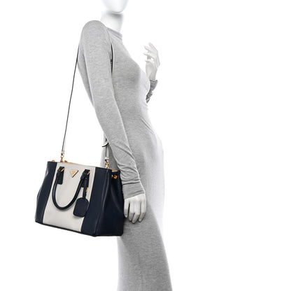 Prada Saffiano Lux Colorblock Medium Galleria Double Zip Tote Talco Baltico 2 of 11