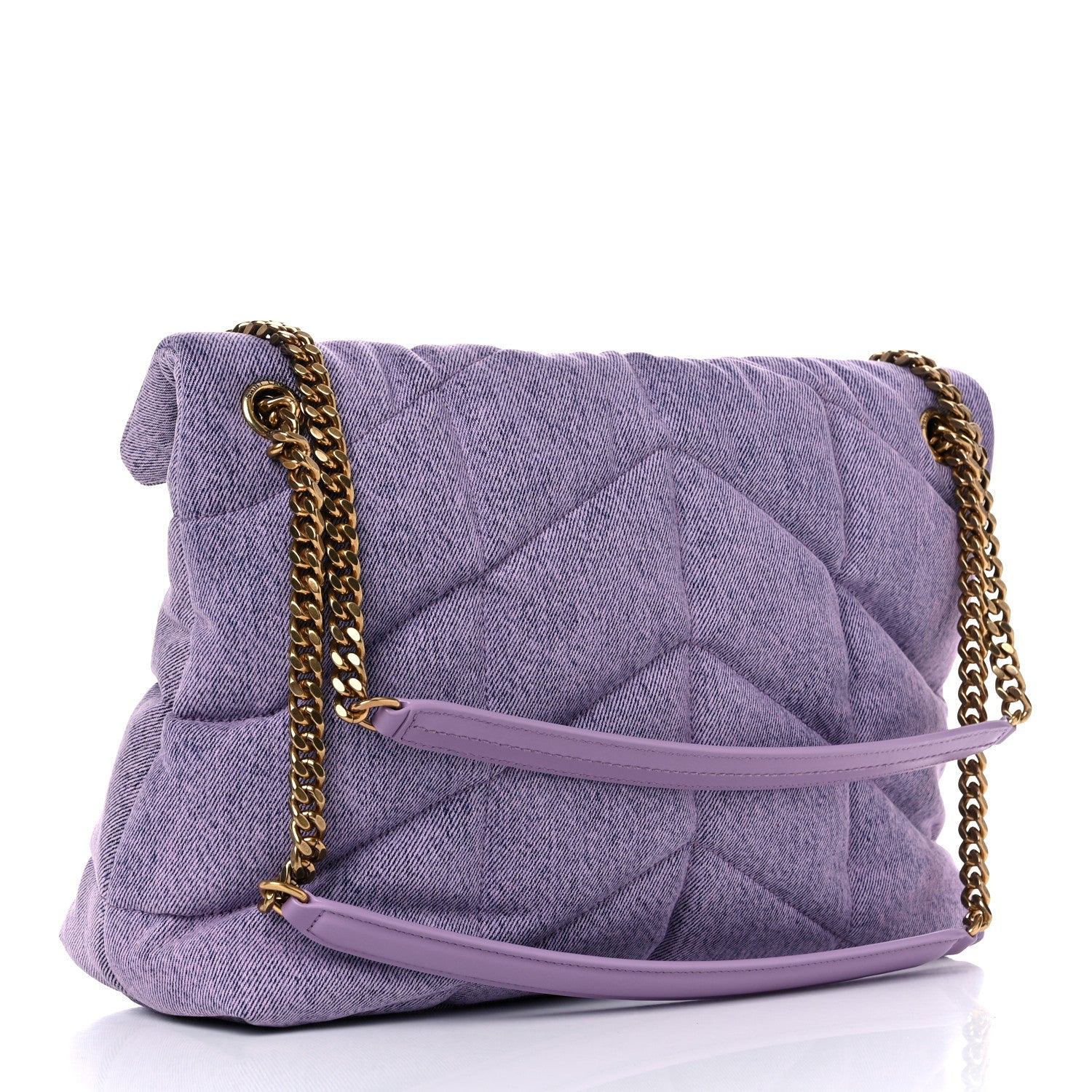 Saint Laurent Denim Quilted Medium Loulou Puffer Monogram Chain Satchel Bleached Lilac 3 of 9
