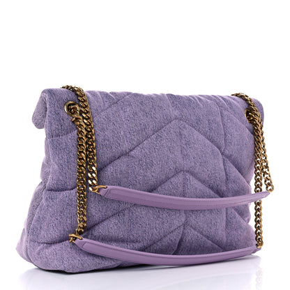 Saint Laurent Denim Quilted Medium Loulou Puffer Monogram Chain Satchel Bleached Lilac 3 of 9