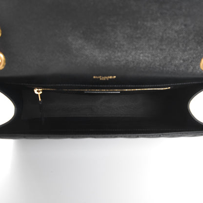Saint Laurent Grain De Poudre Matelasse Chevron Large Monogram Satchel Black 5 of 8