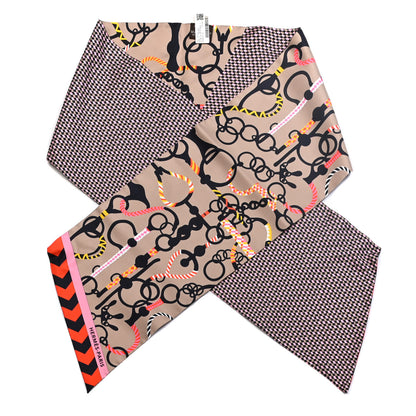 Hermes Silk Mors Et Tresses Maxi Twilly Cut Gris Beige Black Rose Vif 1 of 4