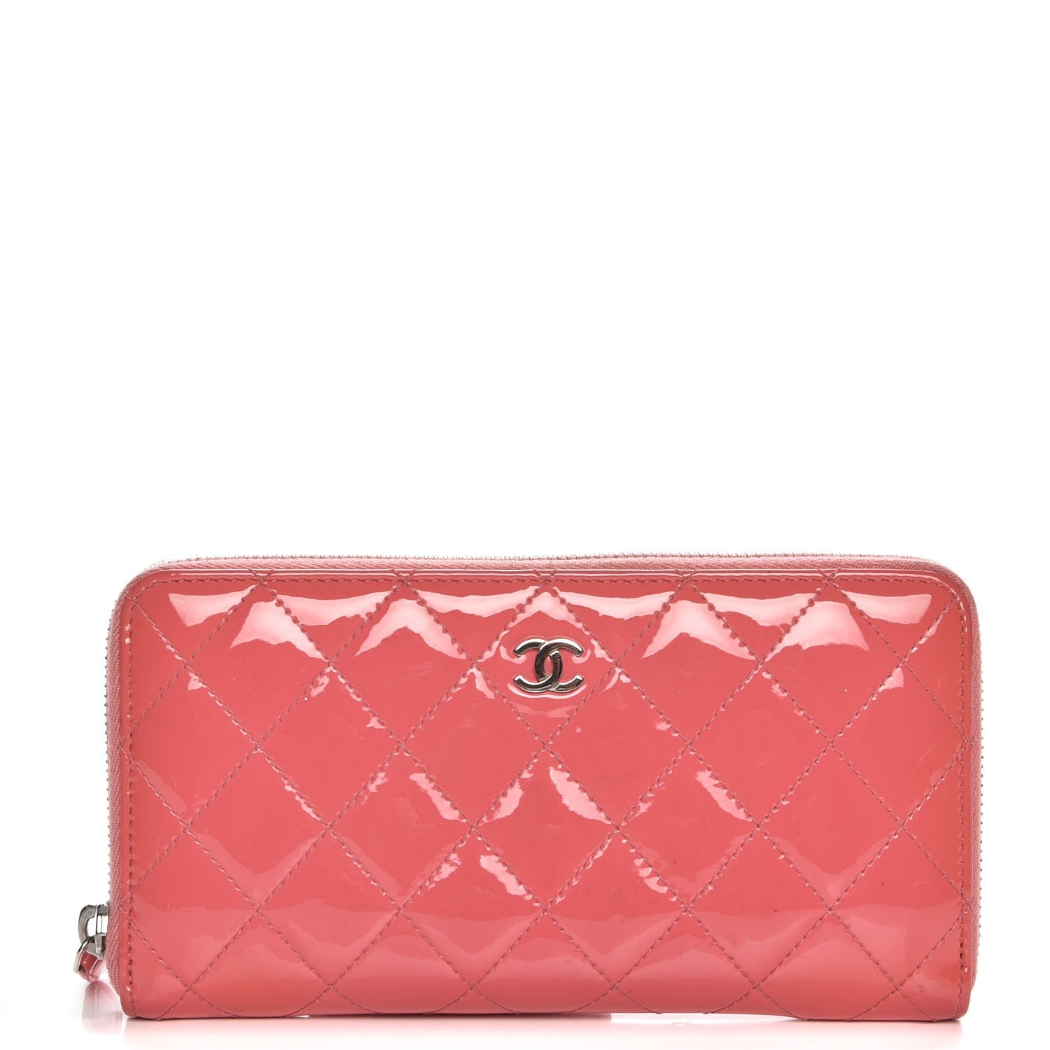 Chanel Patent Calfskin Quilted Large Gusset Zip Around Wallet Pink 1 of 11