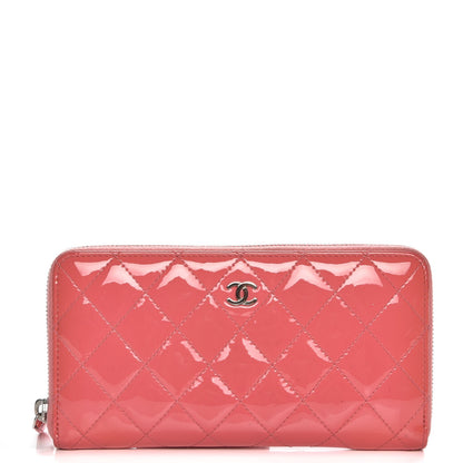 Chanel Patent Calfskin Quilted Large Gusset Zip Around Wallet Pink 1 of 11
