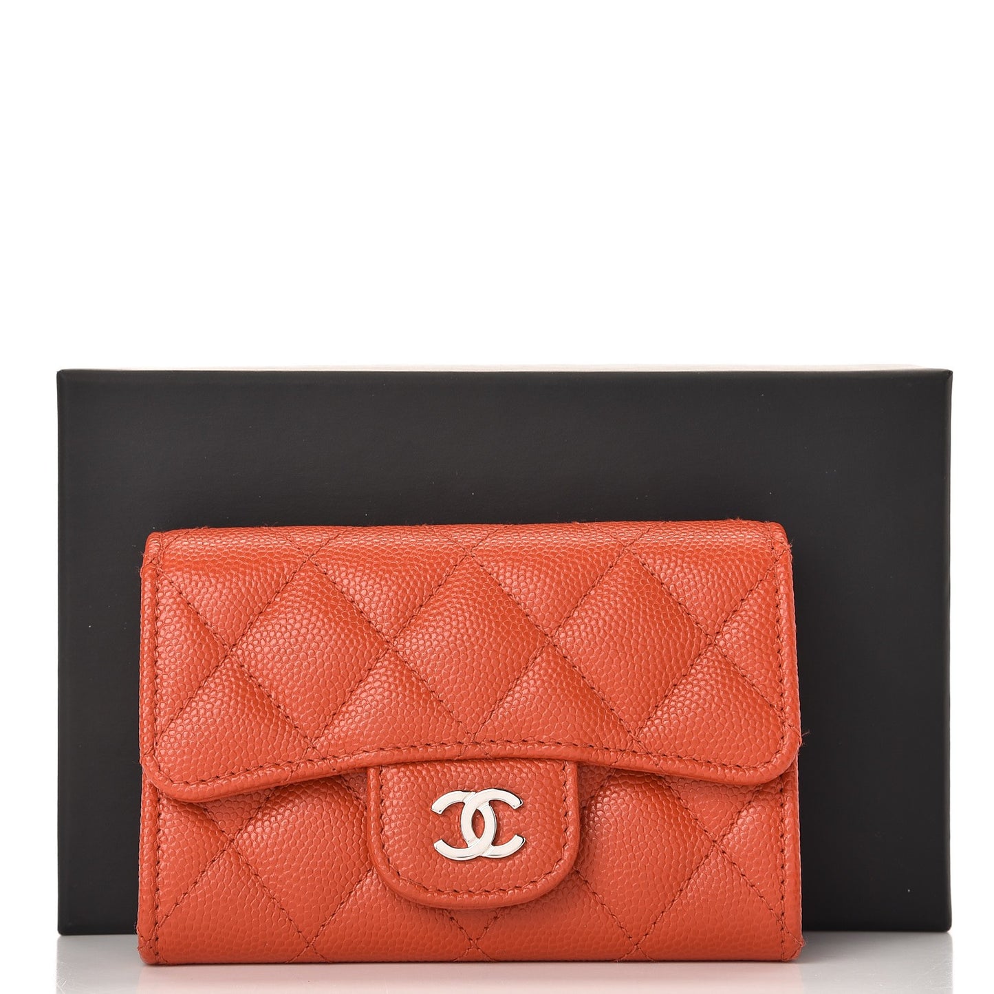 Caviar Quilted Card Holder Orange
