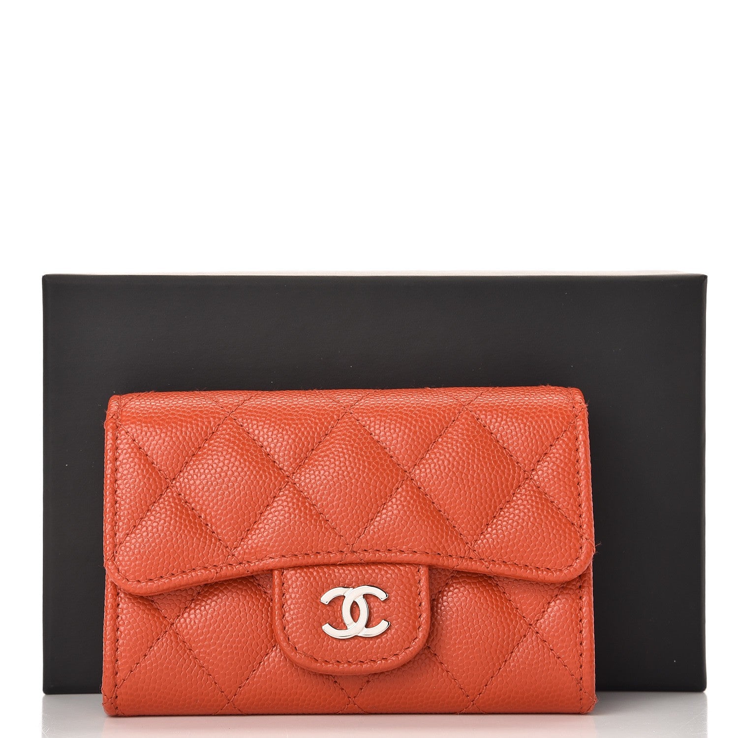 Chanel Caviar Quilted Card Holder Orange 9 of 10