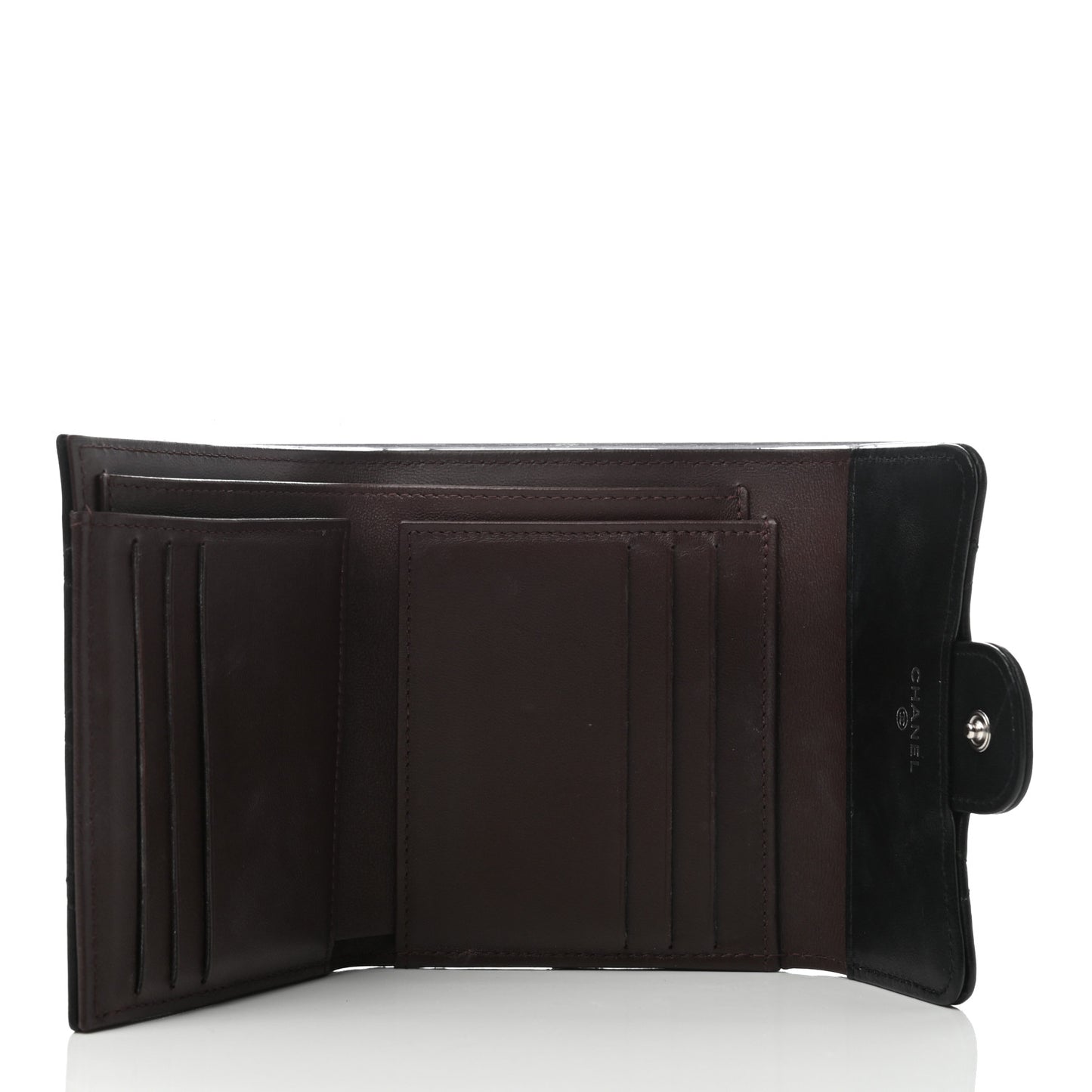 Lambskin Quilted Compact Flap Wallet Black