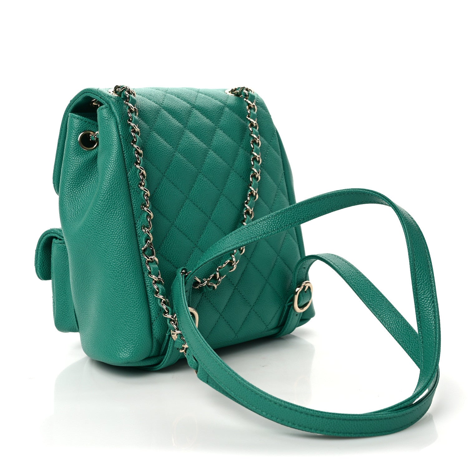 Chanel Caviar Quilted Medium Duma Pockets Drawstring Backpack Green 3 of 9