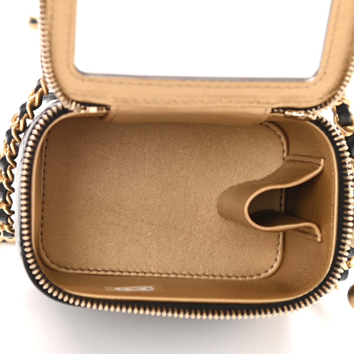 Lambskin Quilted Mini Pearl Crush Vanity Case With Chain Black