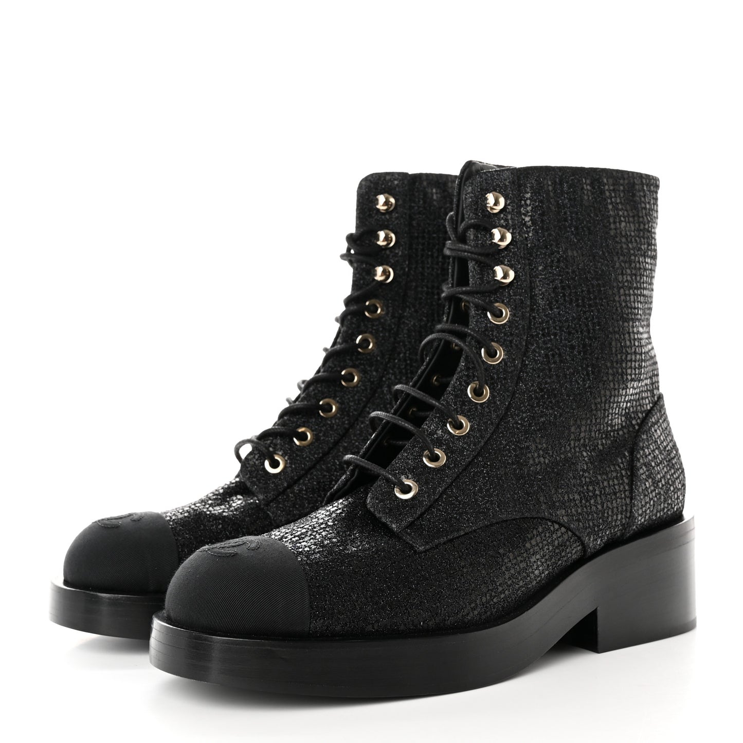 Fabric Grosgrain CC Combat Short Boots 37.5 Black