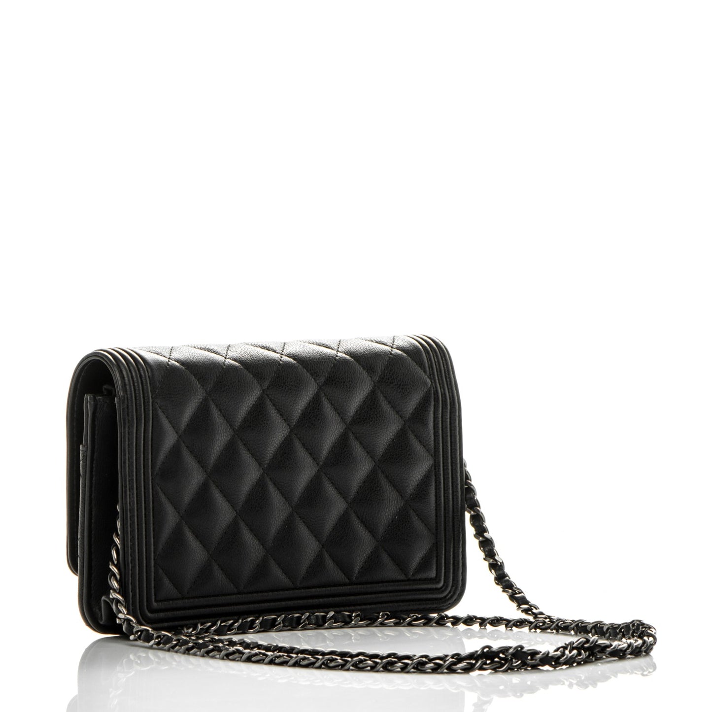 Calfskin Quilted Boy Wallet On Chain WOC Black