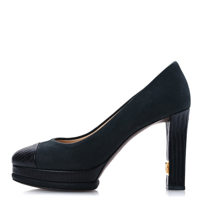 Chanel Wax Suede Wood Pumps 38 Black Brown 1 of 11