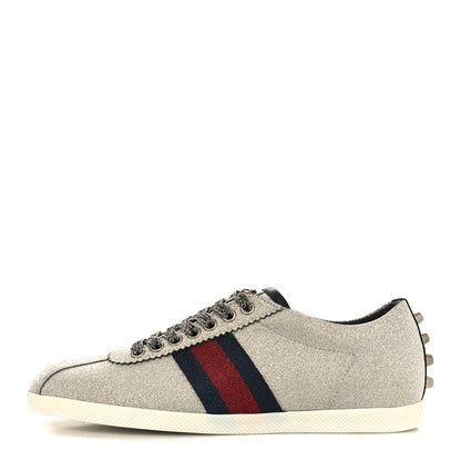 Gucci Glitter Fabric Studded Web Womens Sneakers 38 Silver 1 of 7
