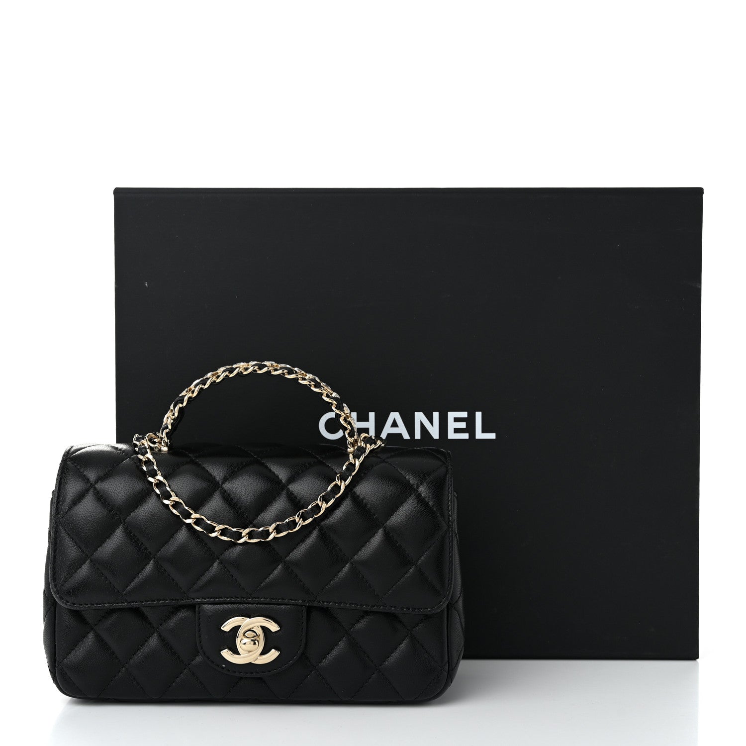 Chanel Lambskin Quilted Mini Crystal Top Handle Rectangular Flap Black 12 of 12
