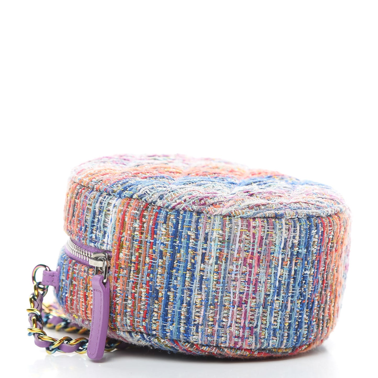 Tweed Quilted Round Clutch With Chain Blue Pink Orange