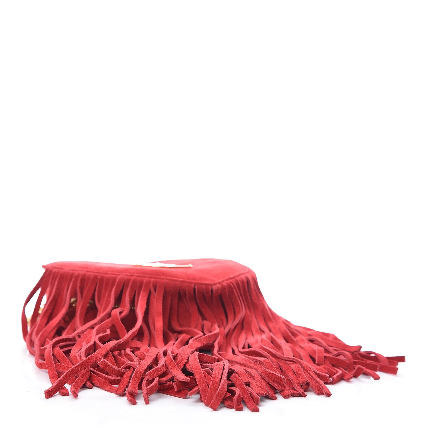 Saint Laurent Suede Fringe Small Monogram Love Shoulder Bag Red 4 of 8