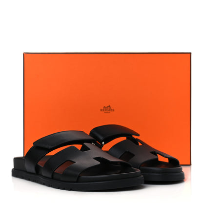 Hermes Calfskin Womens Chypre Sandals 37 Black 9 of 9
