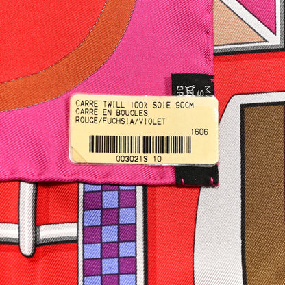 Hermes Silk Carre En Boucles Scarf 90 Rouge Fuchsia Violet 3 of 5