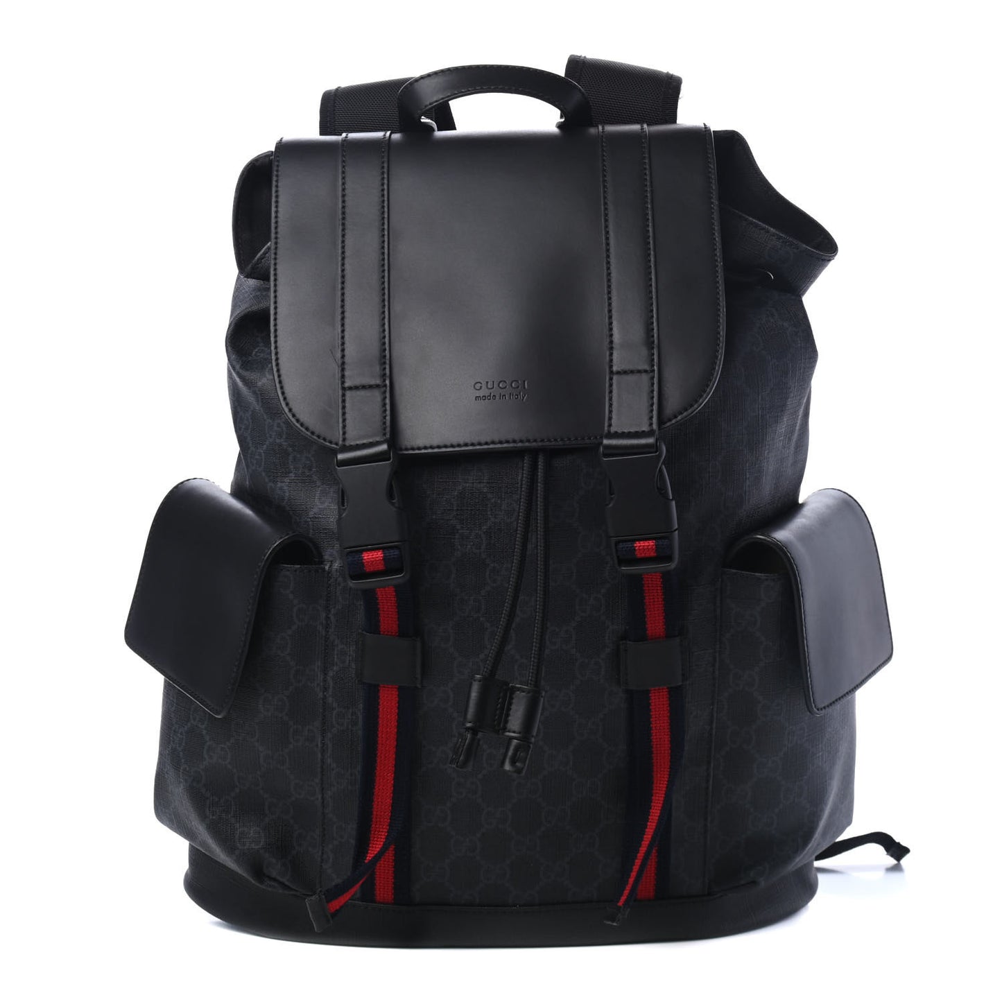 Soft GG Supreme Monogram Appia Calfskin Web Double Buckle Backpack Black