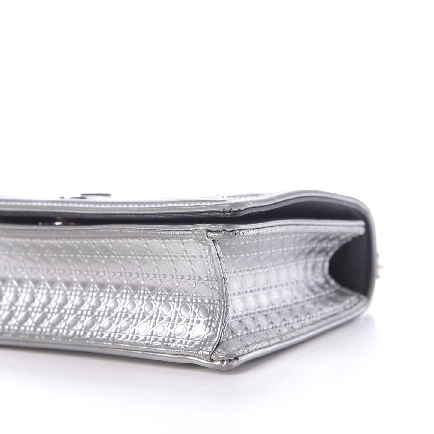 Metallic Patent Micro-Cannage Mini Diorama Flap Bag Silver