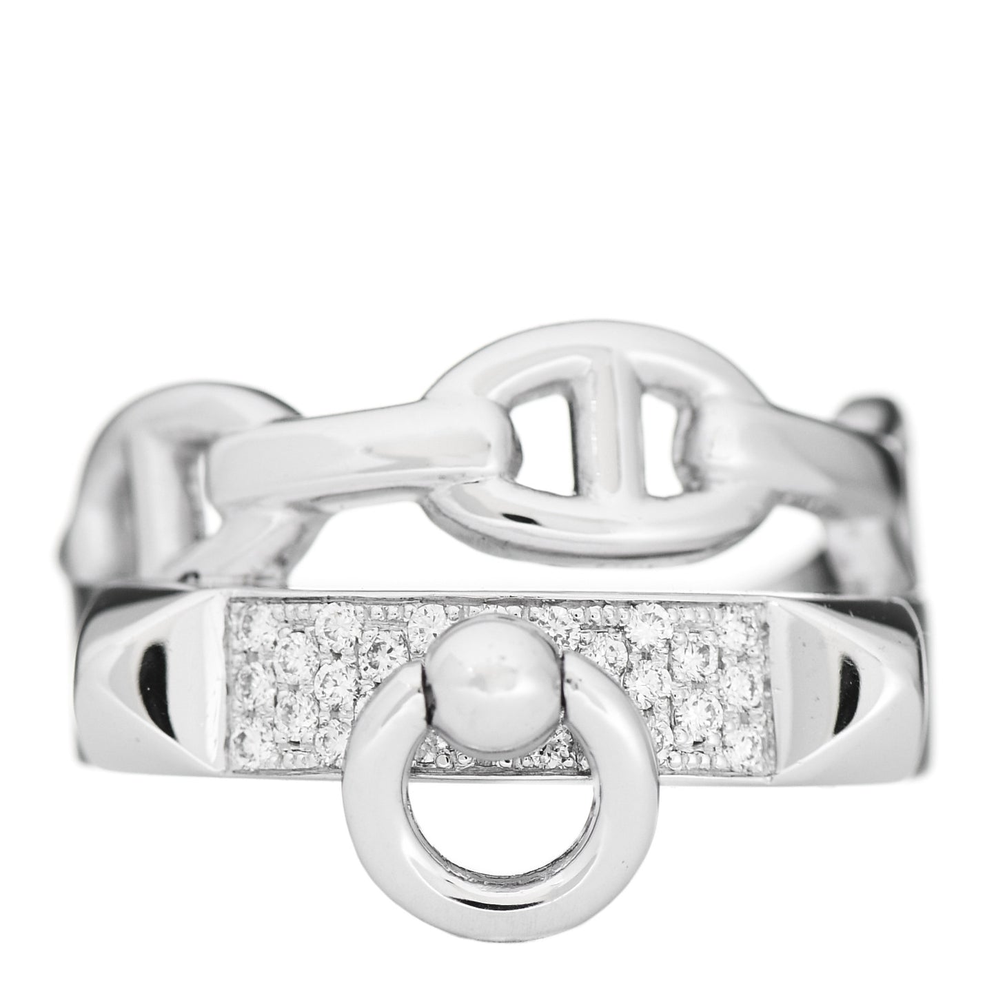 18K White Gold Diamond Collier De Chien Double Tour Ring 48 4.25