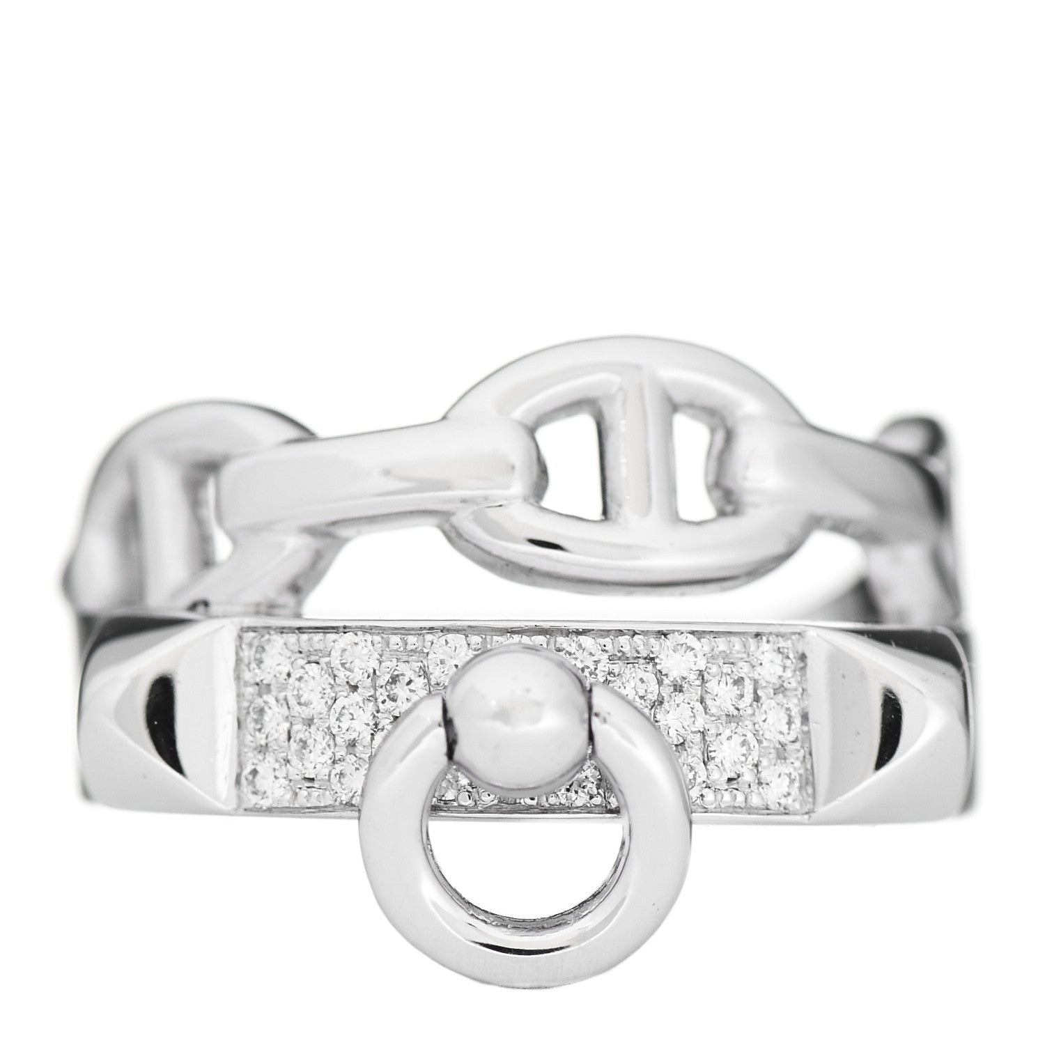 Hermes 18K White Gold Diamond Collier De Chien Double Tour Ring 48 4.25 1 of 5