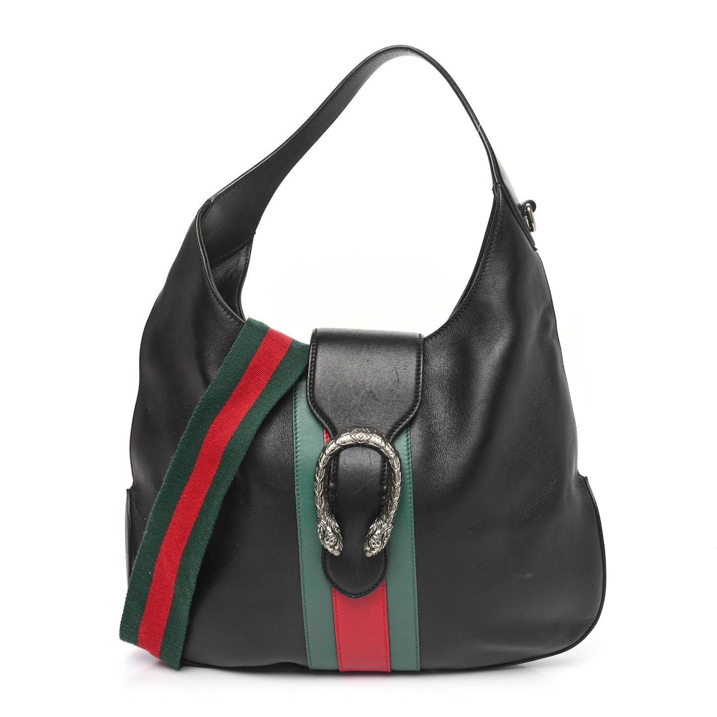 Calfskin Web Stripe Medium Dionysus Hobo Black