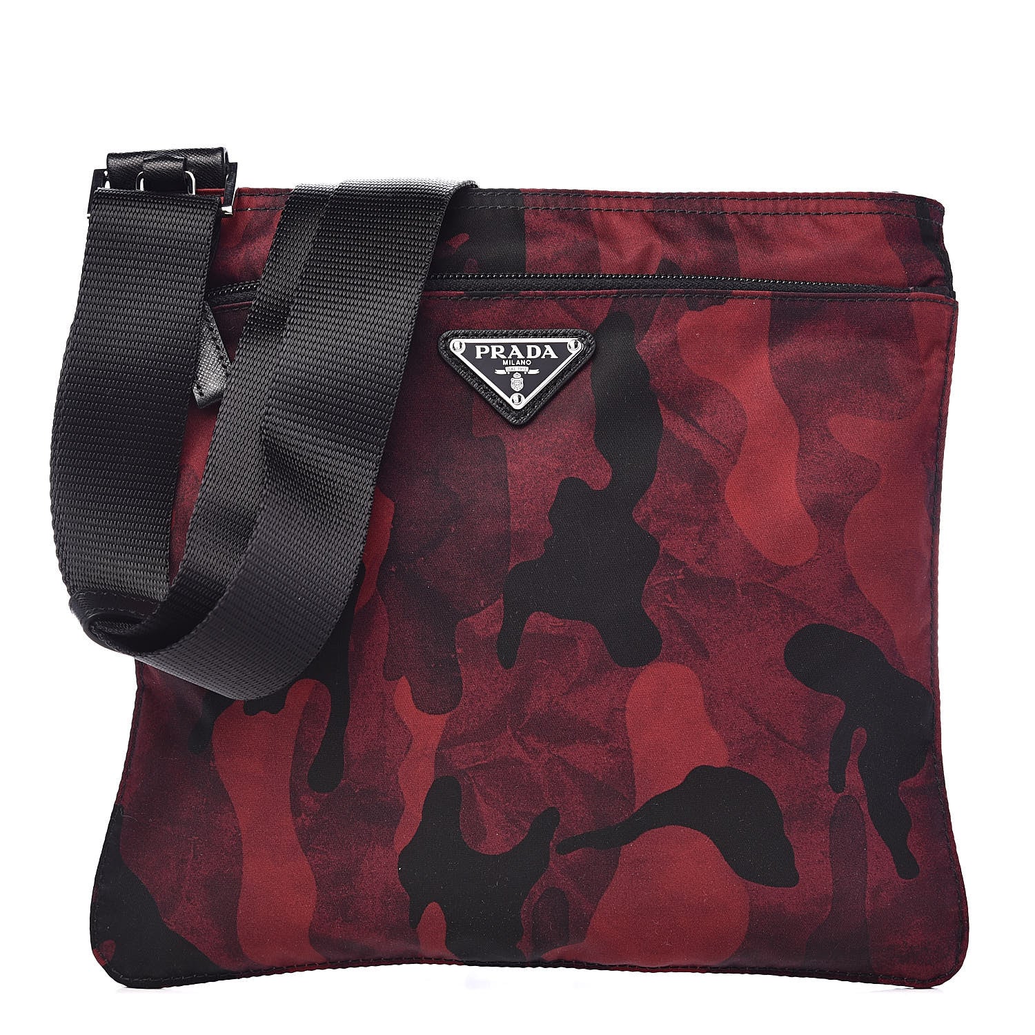 Prada Tessuto Nylon Camouflage Print Flat Messenger Bag Bordeaux 1 of 10