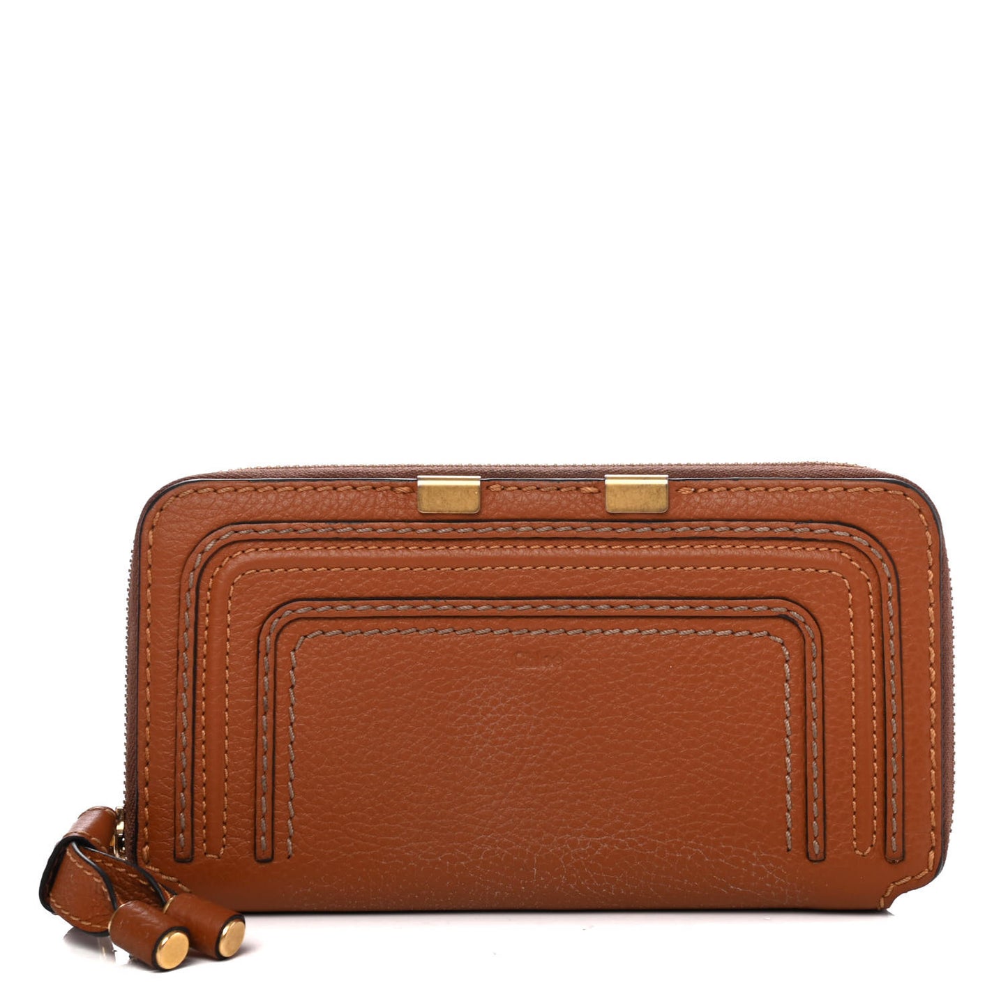 Grained Calfskin Marcie Long Zip Around Wallet Tan