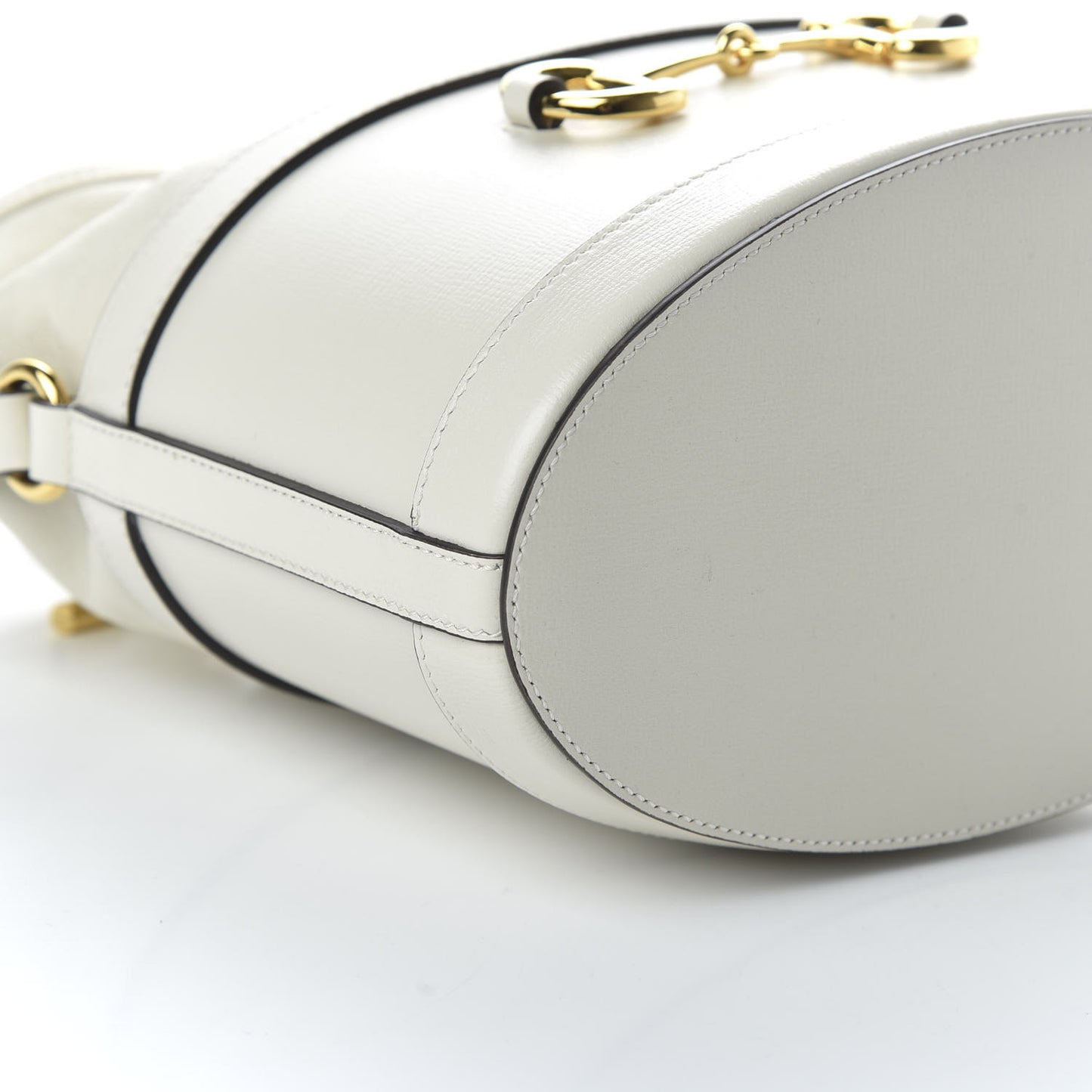 Azalea Sakai Calfskin Horsebit 1955 Drawstring Bucket Bag Mystic White