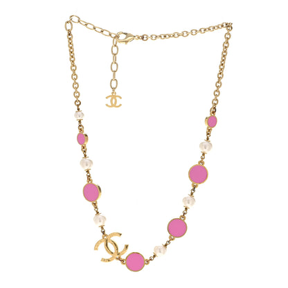 Chanel Metal Enamel Pearl CC Necklace Pink Gold 3 of 6